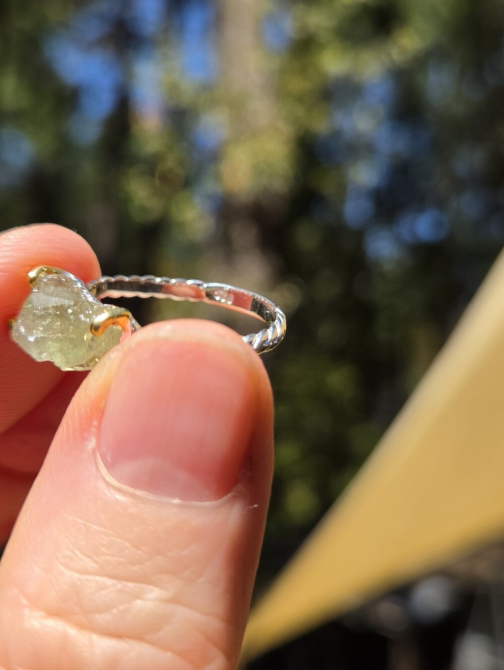 Tourmaline Natural Raw Gemstone Sterling & Gold Ring Sz7 - Picture 8 of 8